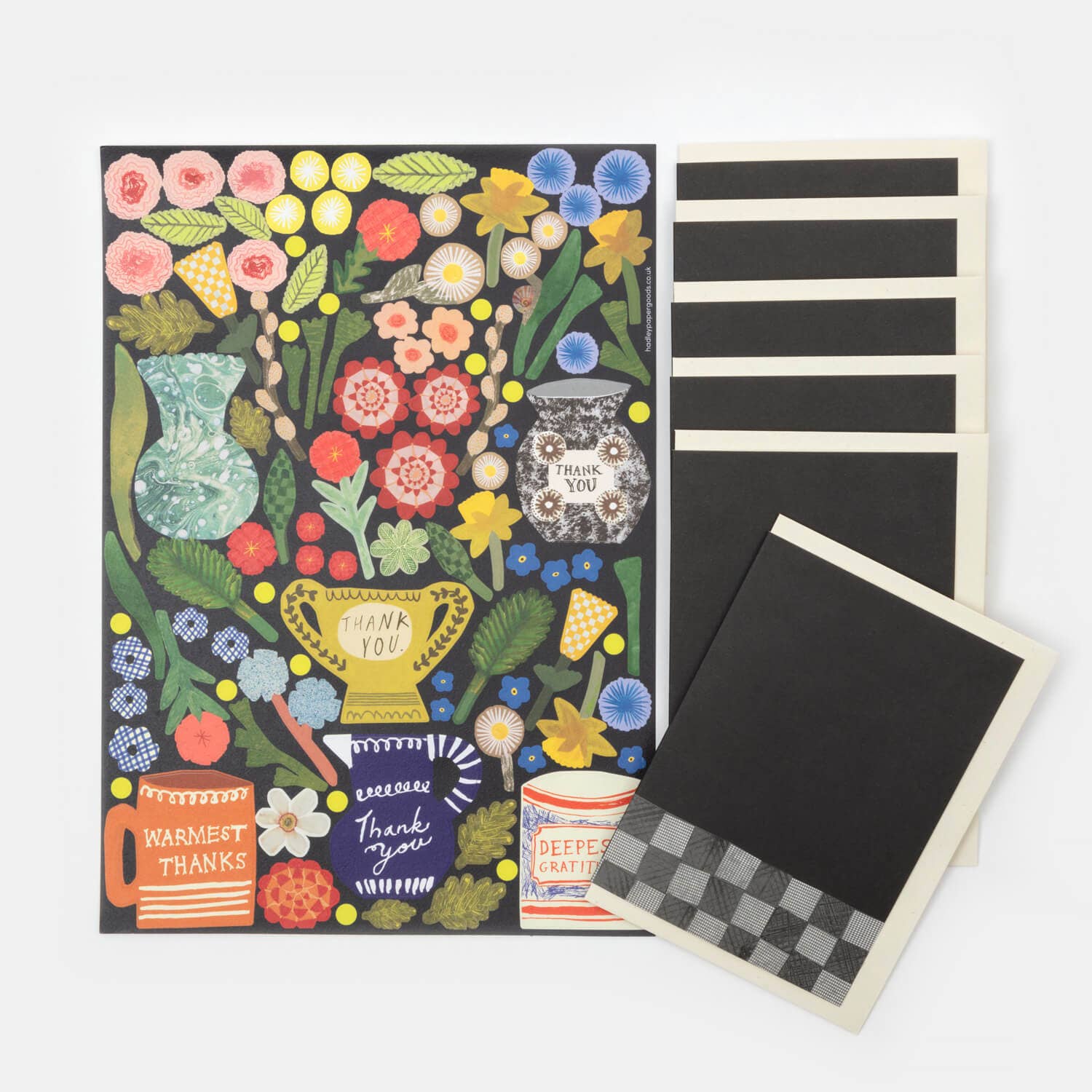 Floral design card with blackboard and magnets on a white background
