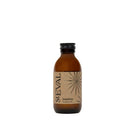 Brown bottle with a label on a beige background
