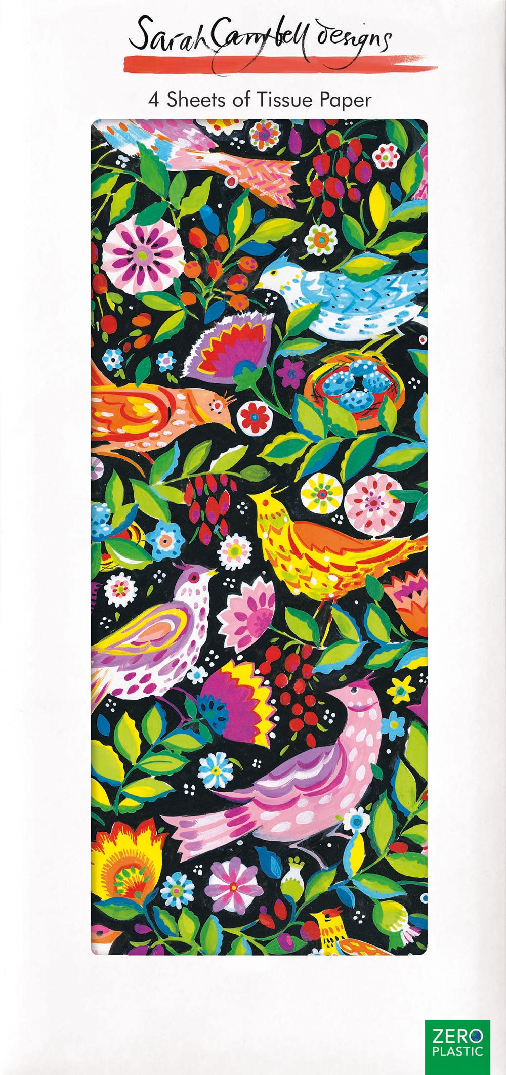 4 Sheets Printed Tissue Paper: Folk Birds
