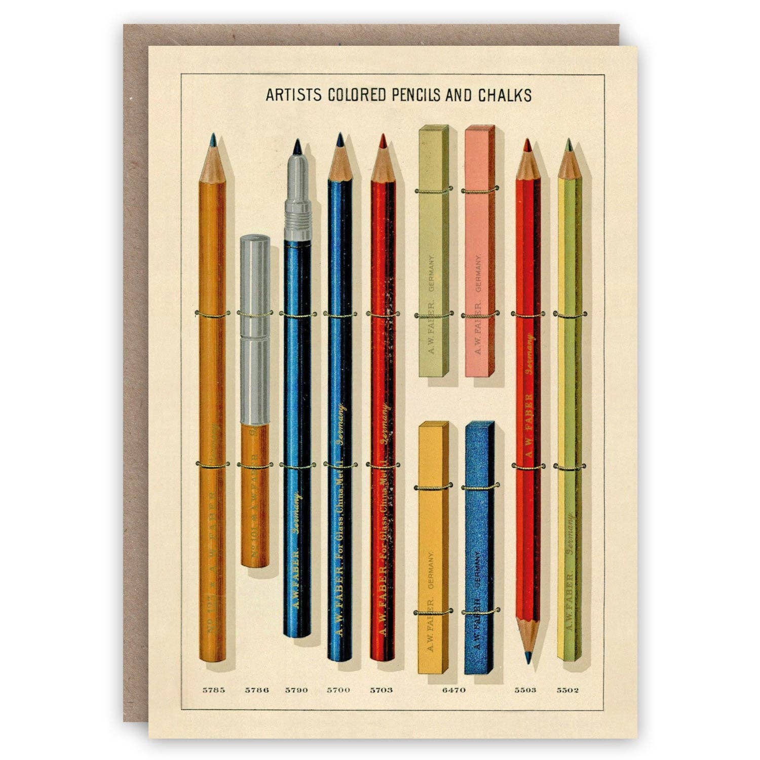 Card with illustrations of coloured pencils and markers on a beige background