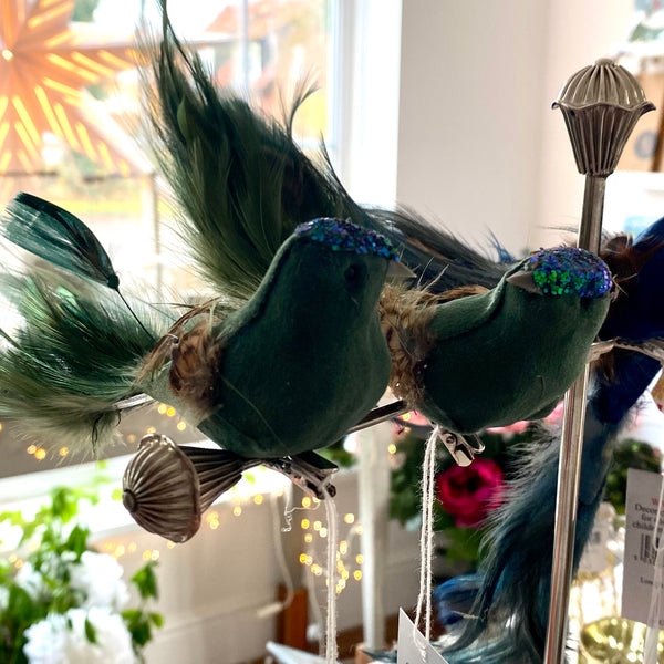 Blue / Turquoise Fabric Feather Bird Clip Decoration