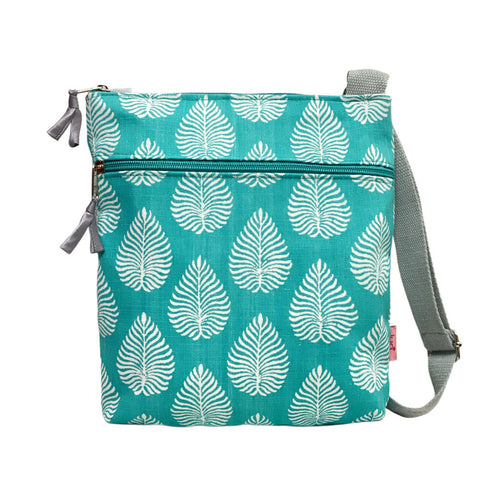 Aqua Leaf Messenger Crossbody Bag