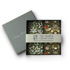 Box of two floral cotton hankies from The Morris Collection with a grey lid.