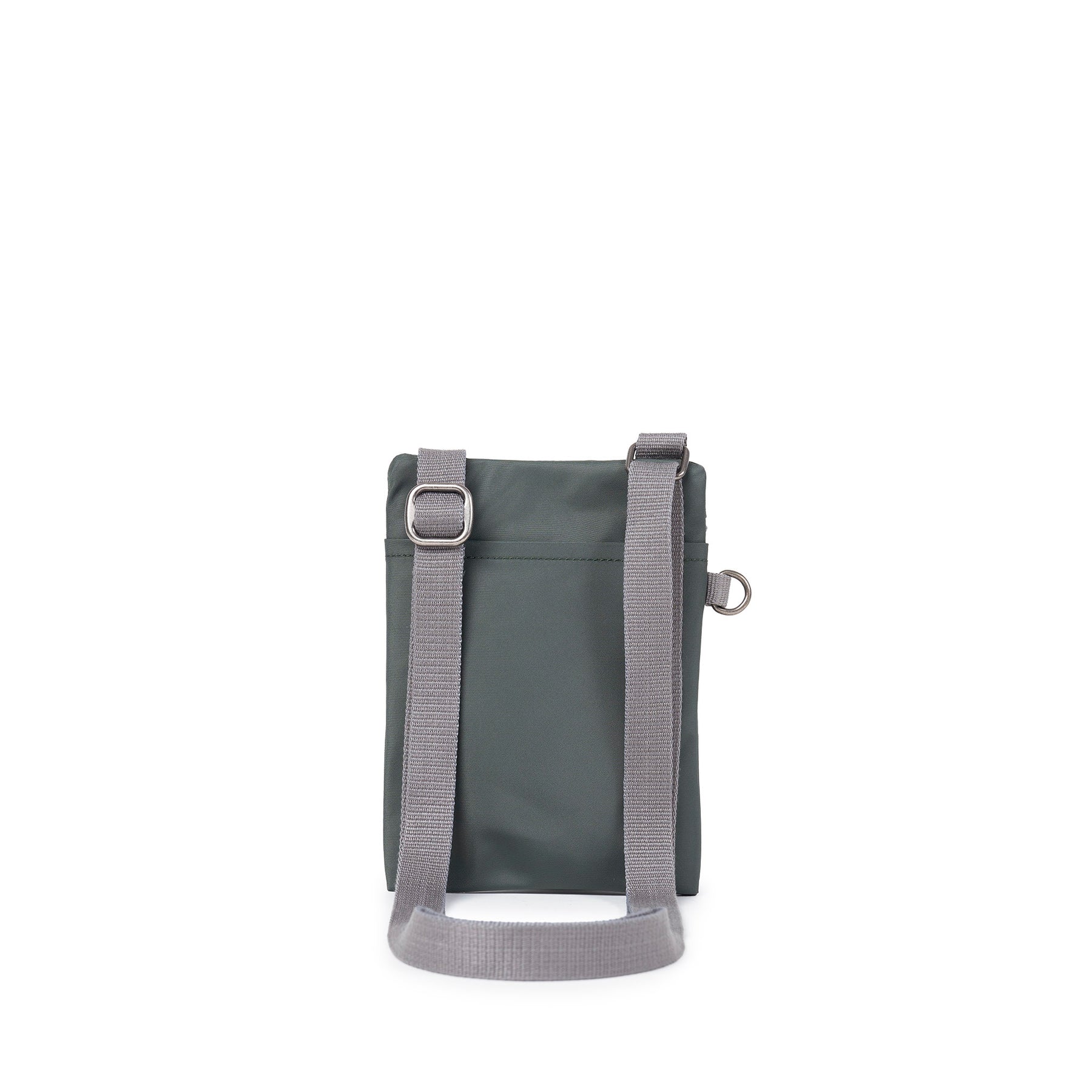 Green crossbody bag with a strap on a white background