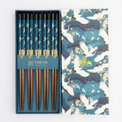 Image showing both the open box and the lid of the teal crane chopsticks set