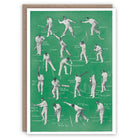 Educational card on cricket batting techniques with illustrations of players on a green background.