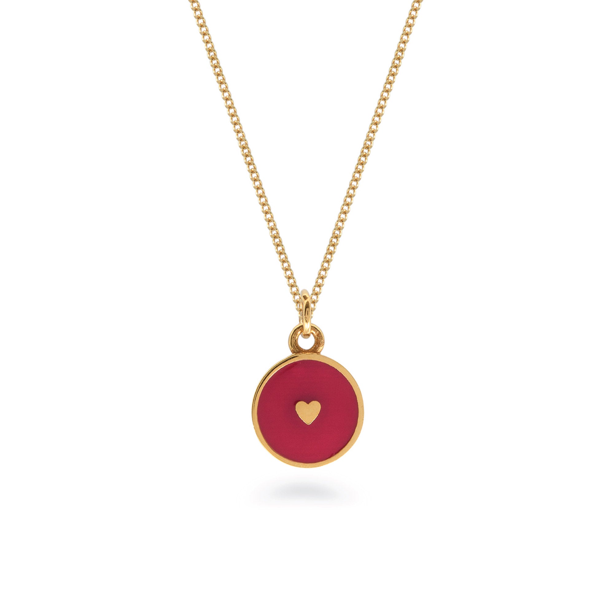 Red Heart Enamel Necklace Gold Vermeil
