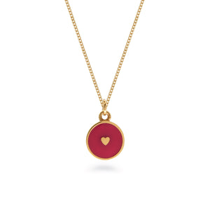 Red Heart Enamel Necklace Gold Vermeil