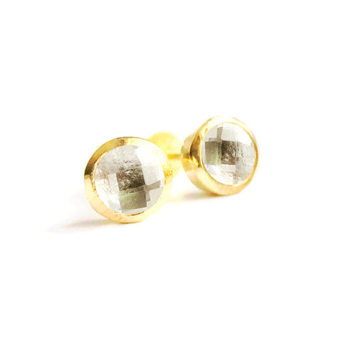 Birthstone Stud Earrings April Rock Crystal and Gold Vermeil