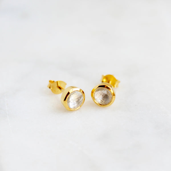 Birthstone Stud Earrings April Rock Crystal and Gold Vermeil