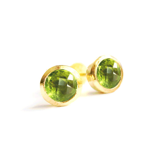 Birthstone Stud Earrings August Peridot and Gold Vermeil