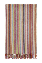 Multicoloured striped throw with fringes on a white background