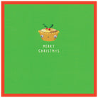 Christmas card with a pie illustration and 'Merry Christmas' text on a green background.