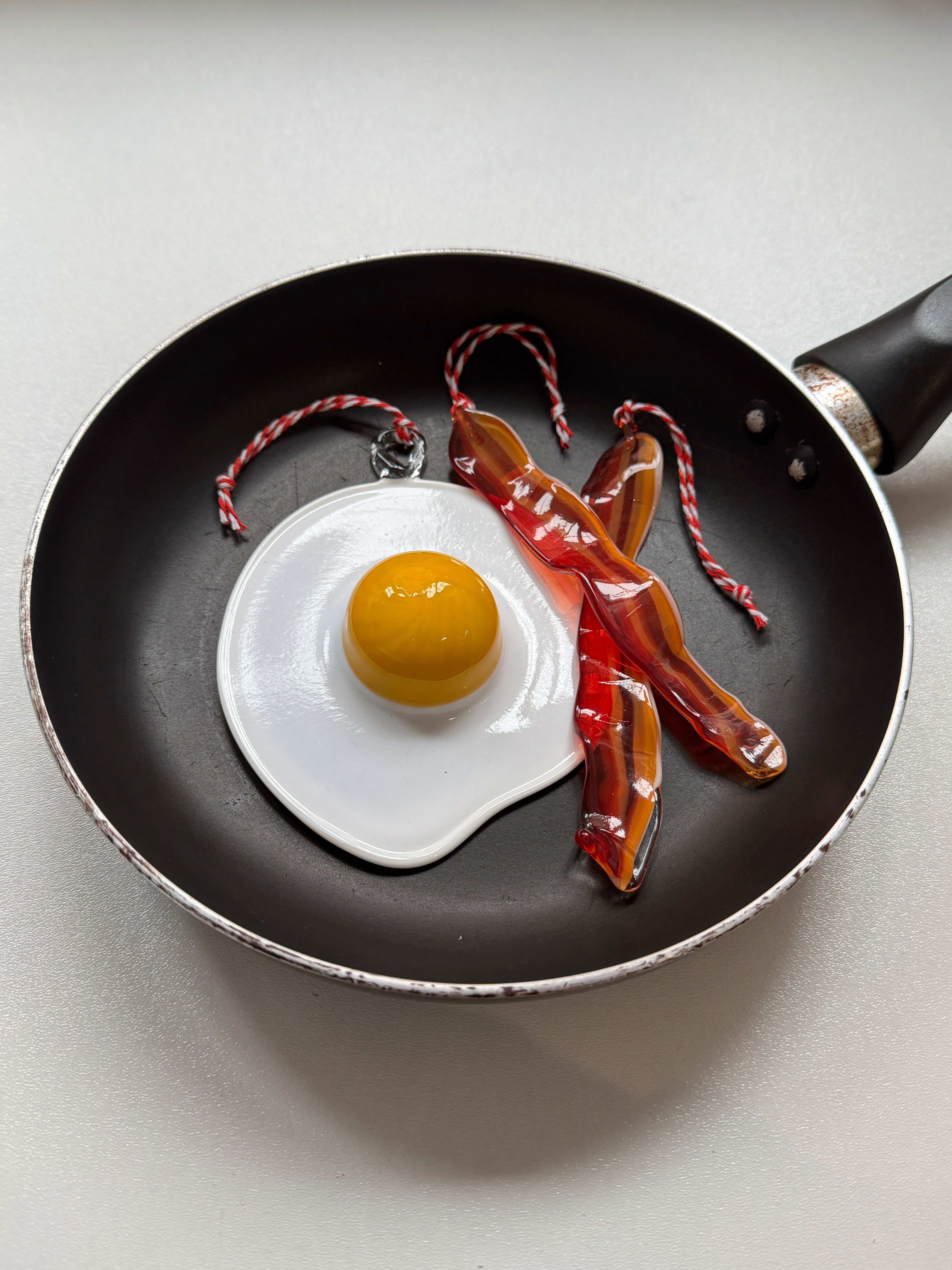 glass egg and bacon decoration 