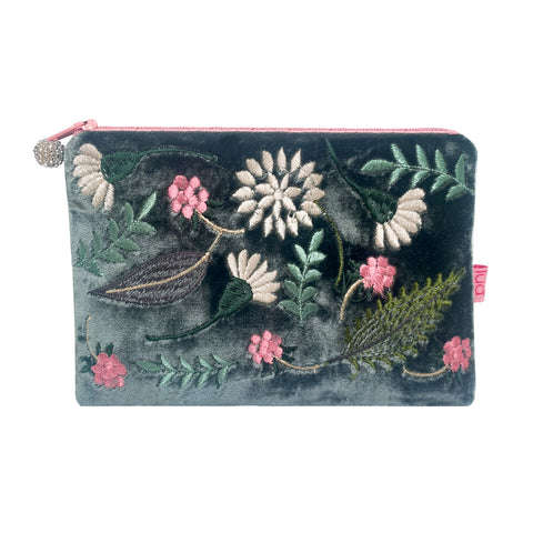 dark sage velvet purse with flowers 