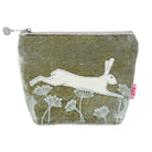 Fennel Green Velvet Cosmetic Purse: Leaping Hare