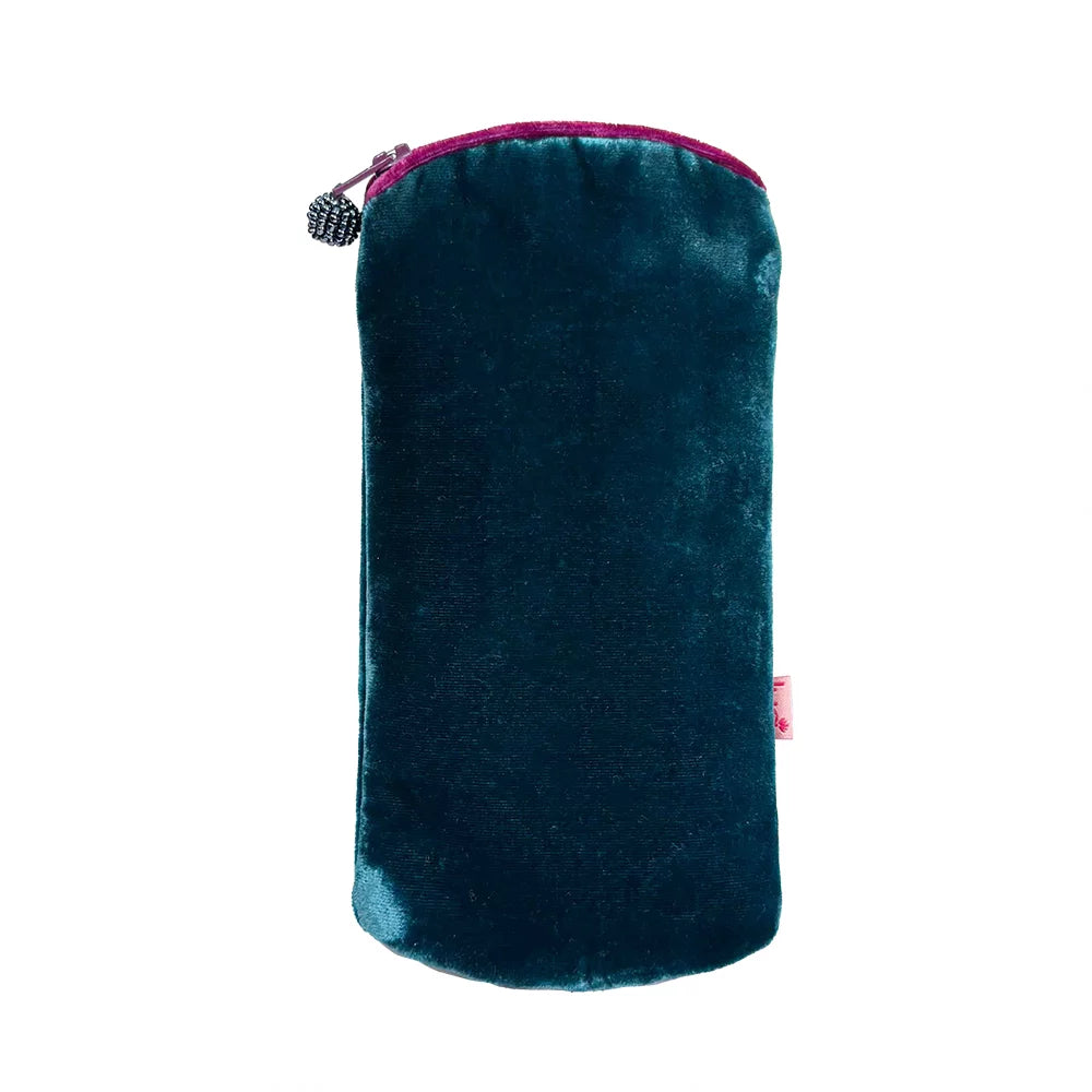 Velvet Glasses Purse Dark Turquoise with Pink Trim