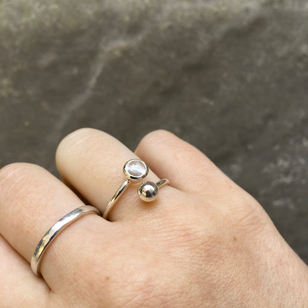 *Rock Crystal Adjustable Birthstone Ring Sterling Silver April