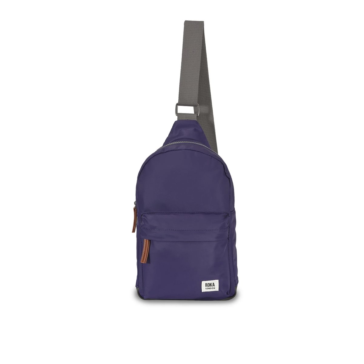 Navy blue sling bag with a strap on a white background