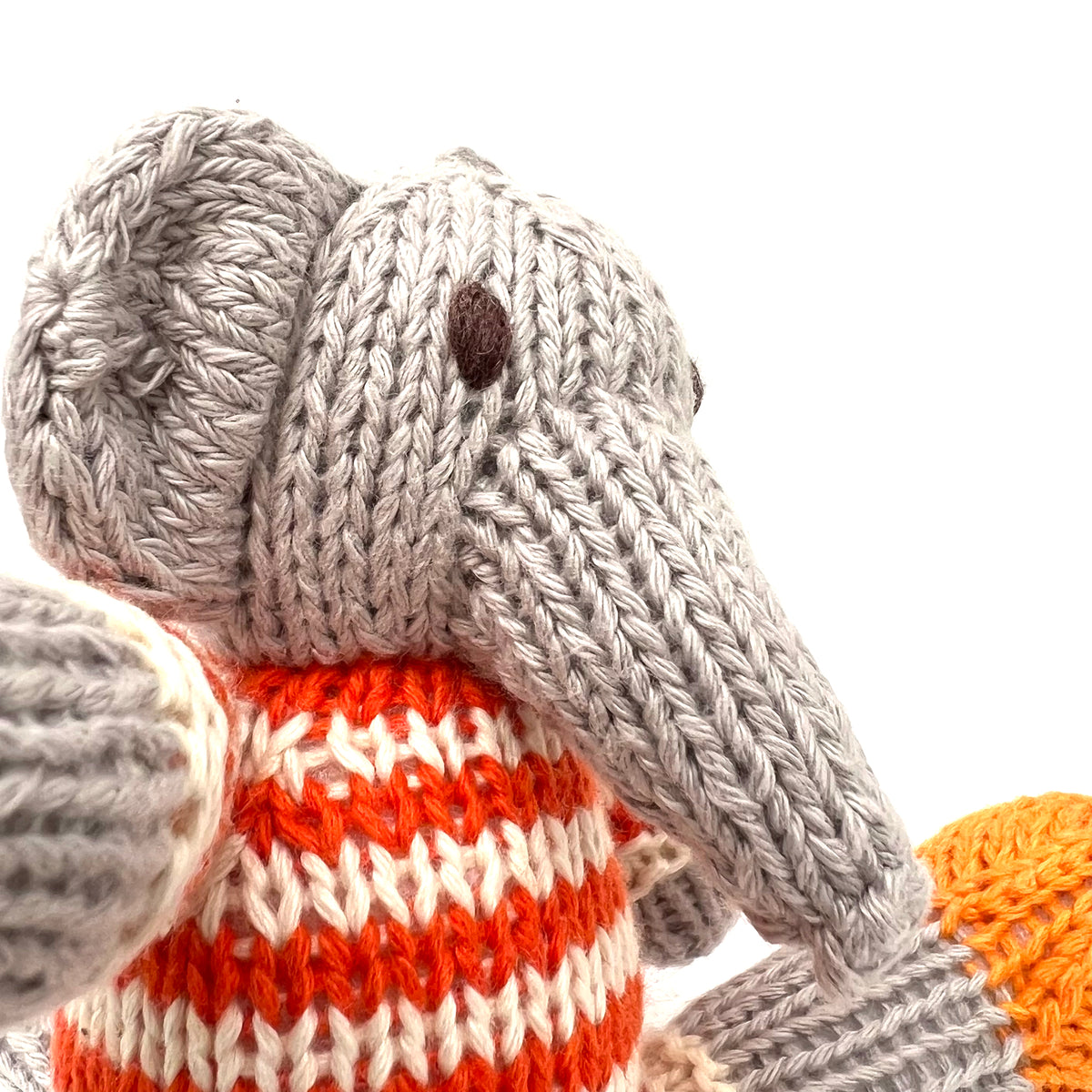 Grey Knitted Elephant with Orange swimsuit 