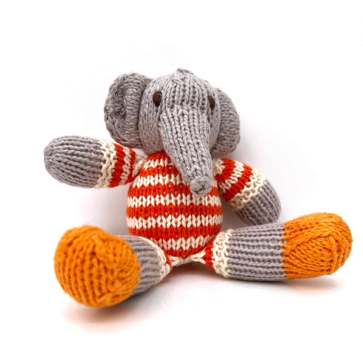 Grey Knitted Elephant with Orange swimsuit 