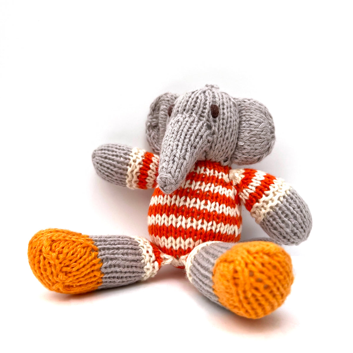 Grey Knitted Elephant with Orange swimsuit 