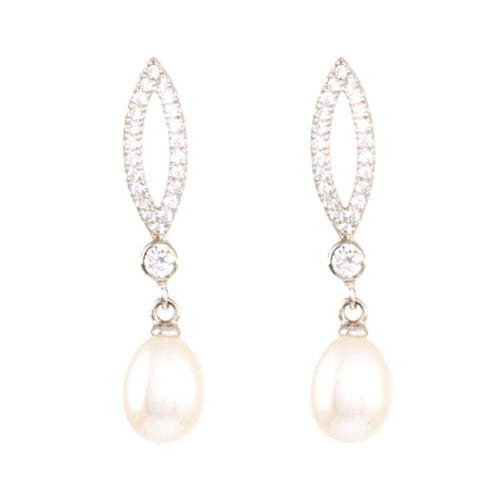 Limited Edition Large Open Oval CZ and Pearl Earrings