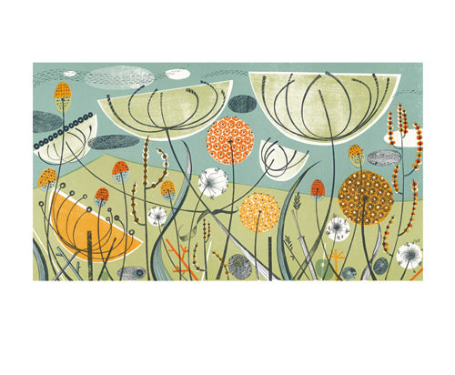 Illustration of flowers and plants on a textured background