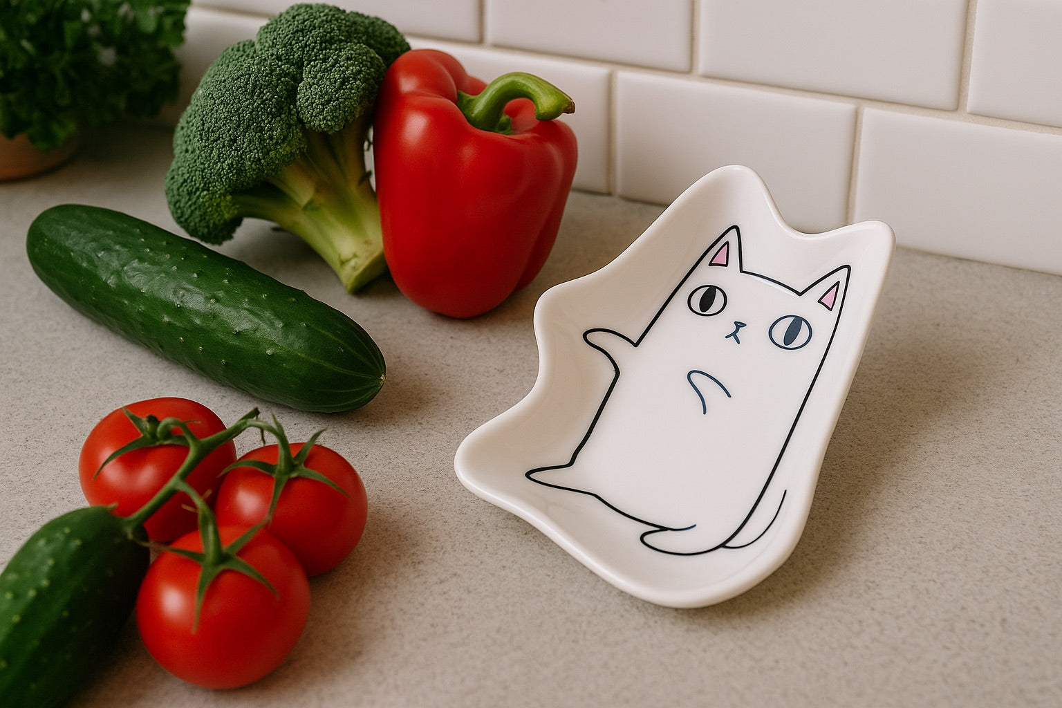 Japanese Style Cat Ceramic Tiny Dish White Cat 