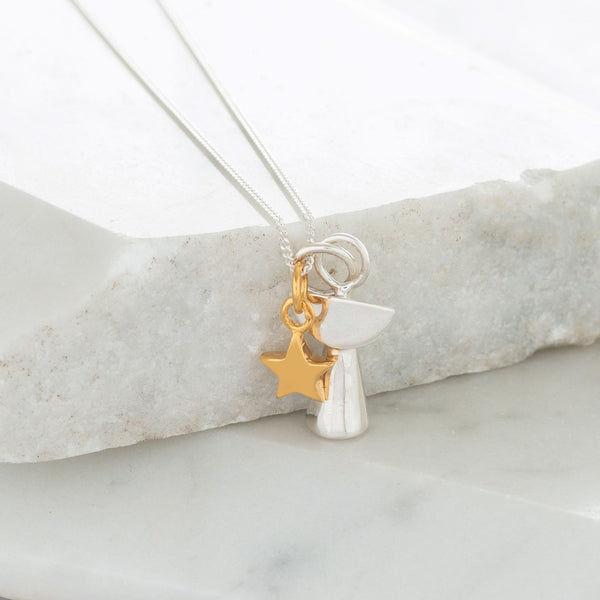 Angel and Star Necklace Sterling Silver and Gold Vermeil
