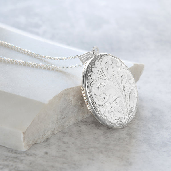 Personalised Extra Large Engraved Locket Necklace Sterling Silver