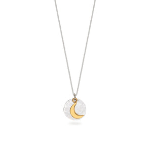 Hammered Disc with Moon Necklace Sterling Silver and Gold Vermeil