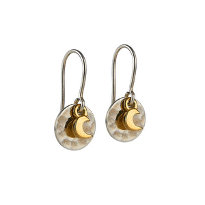 Hammered Mini Disc Hook Earrings with Mini Gold Vermeil Moons
