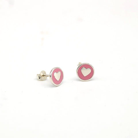 silver pink heart earrings 