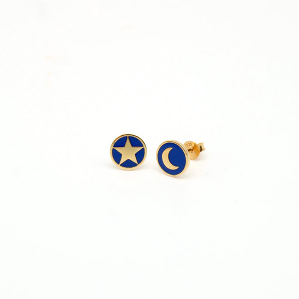 Enamel Moon & Star Stud Earrings