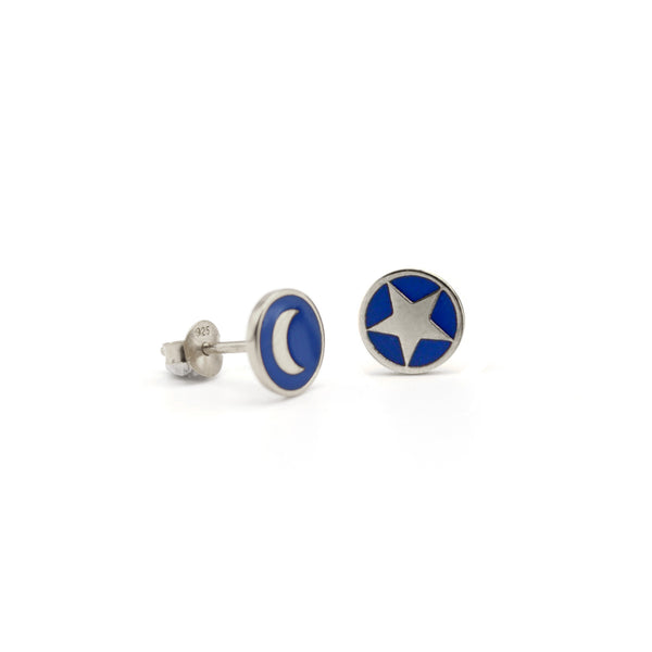 Enamel Moon & Star Stud Earrings