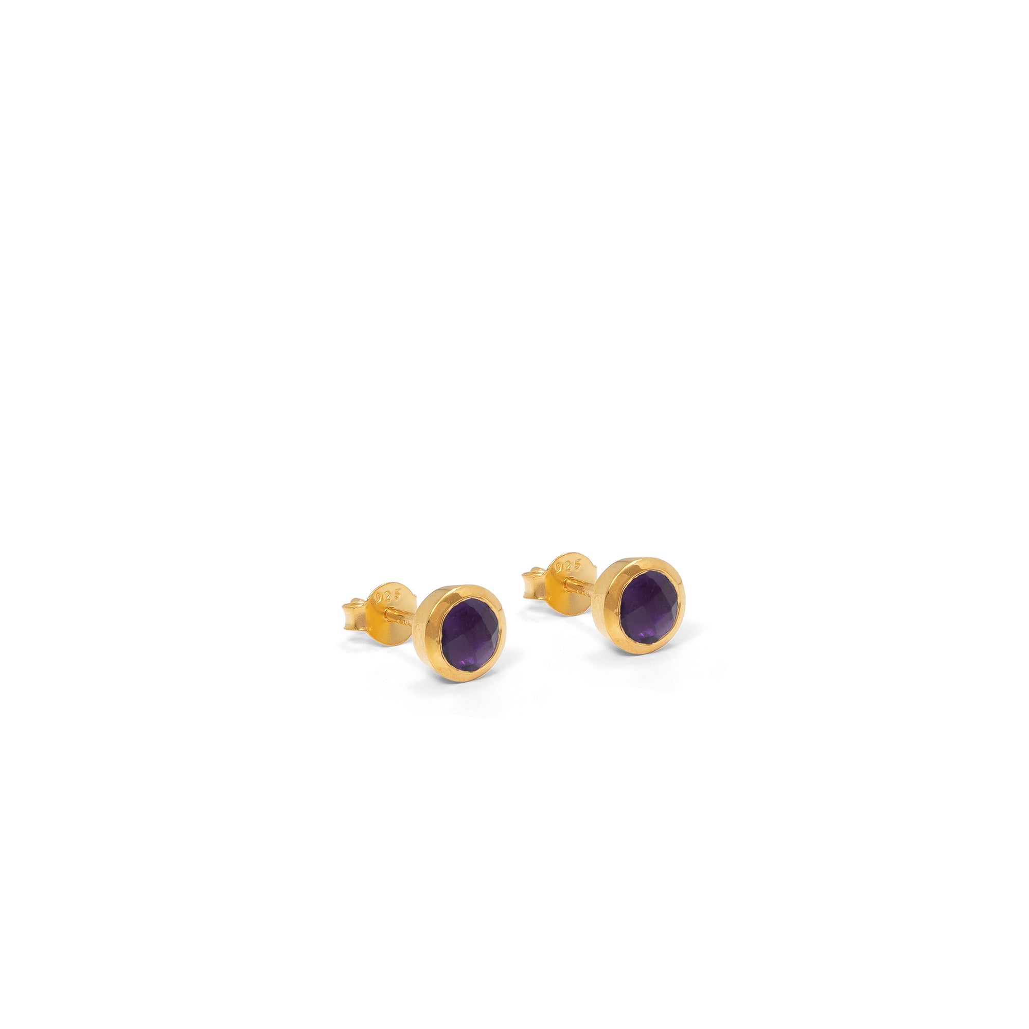 Birthstone Stud Earrings February: Amethyst and Gold Vermeil