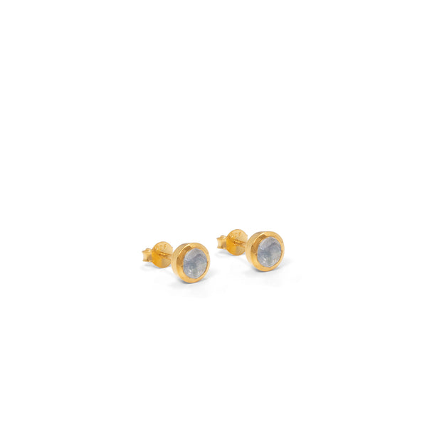 Birthstone Stud Earrings June: Moonstone and Gold Vermeil