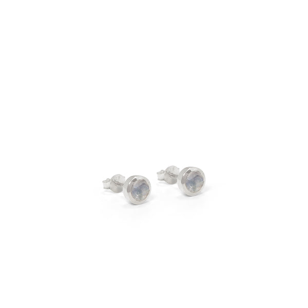 Birthstone Stud Earrings June: Moonstone and Sterling Silver