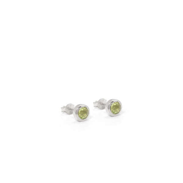 Birthstone Stud Earrings August: Peridot and Sterling Silver