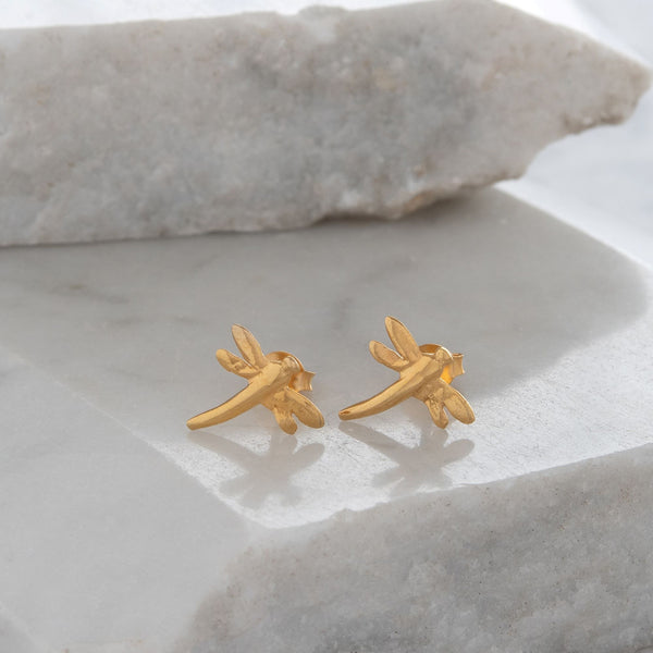 Dragonfly Stud Earrings Gold Vermeil