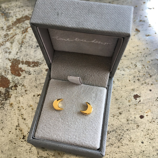 Moon Stud Earrings Gold Vermeil
