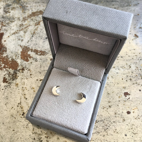 Moon Stud Earrings Sterling Silver