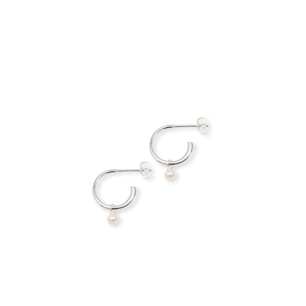 Half Hoop Earrings with Round Pearl Sterling Silver
