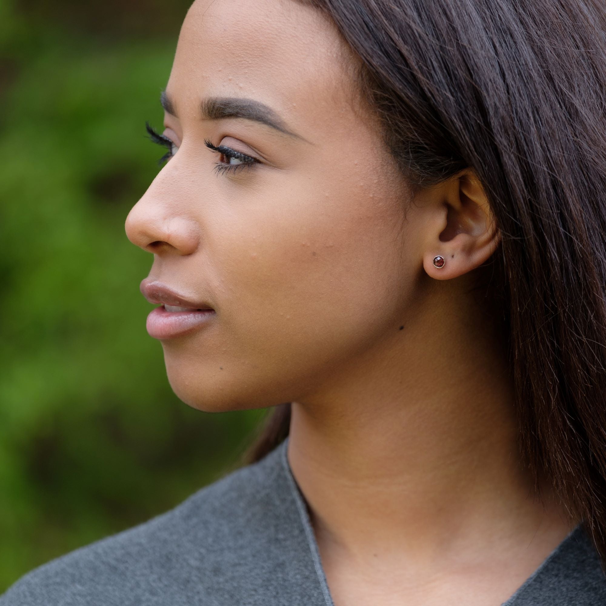 Birthstone Stud Earrings January: Garnet and Sterling Silver