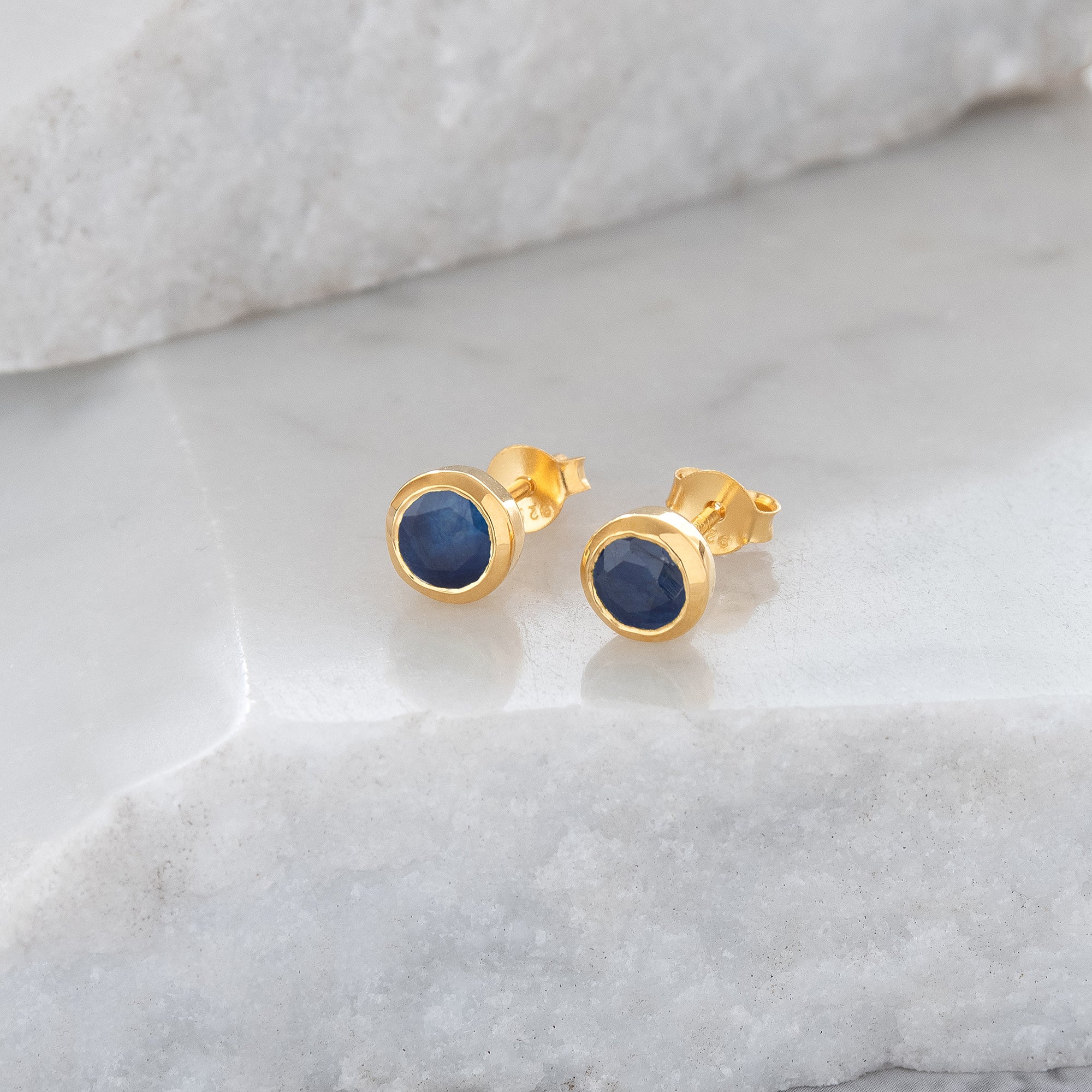 Birthstone Stud Earrings September: Sapphire and Gold Vermeil