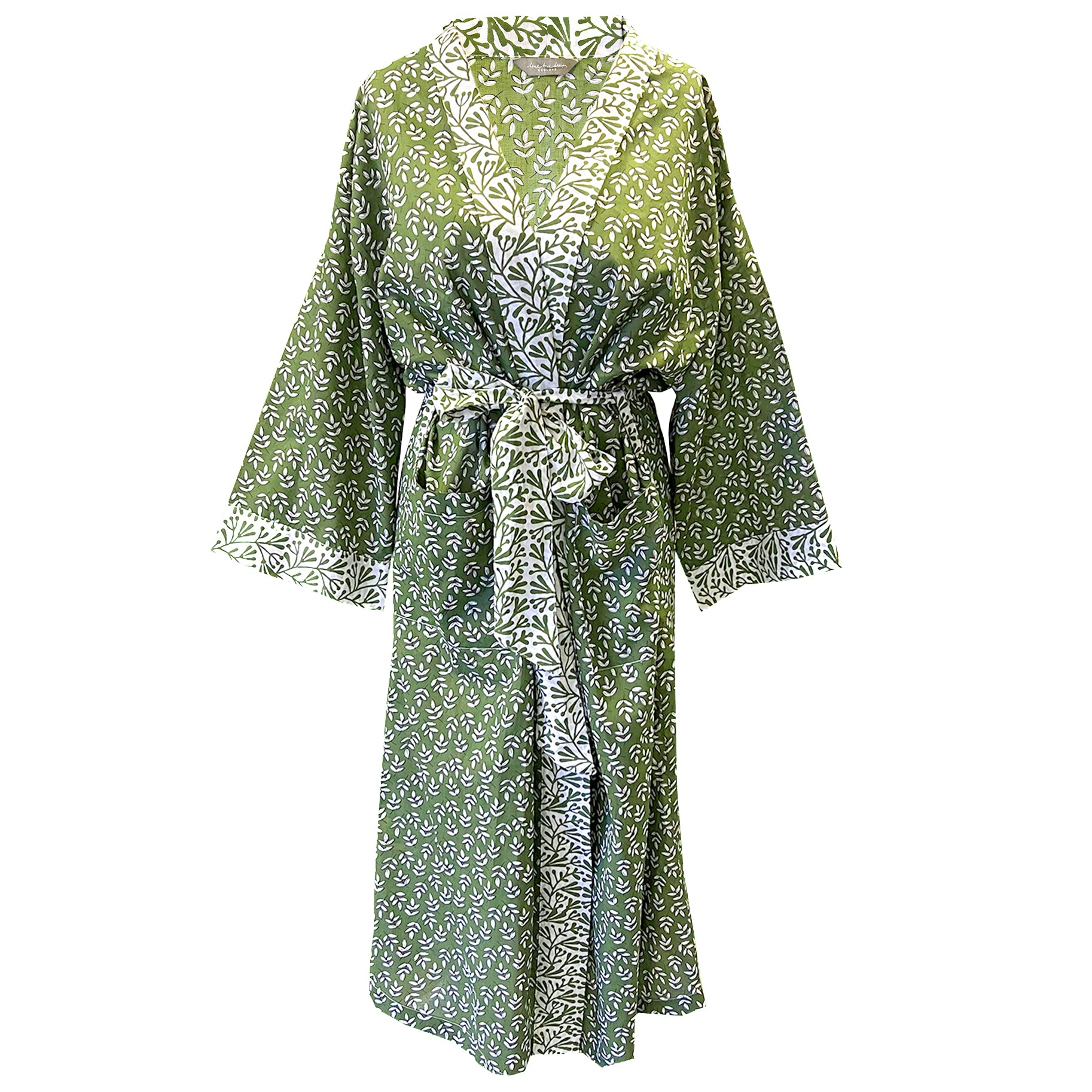 green leaf design kimono dressing gown 