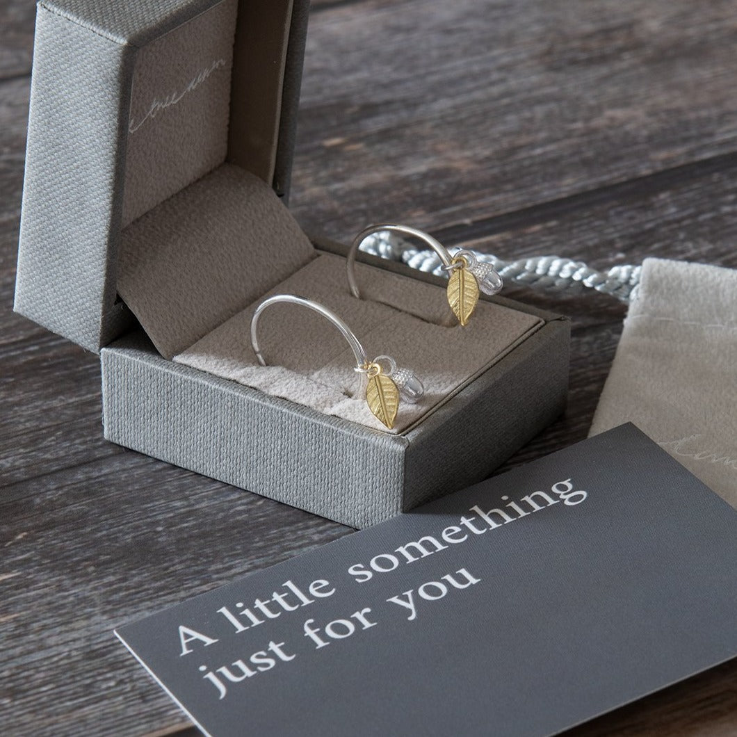 Half Hoop Earrings with Acorn and Leaf Sterling Silver