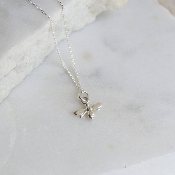 Tiny Bee Charm Necklace Sterling Silver