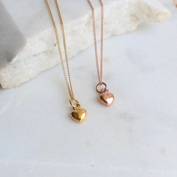 Tiny Heart Charm Necklace Gold or Rose Gold Vermeil